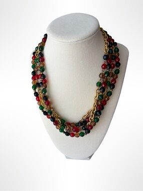 Multi-Color Glass Beaded Gold-Tone Layered Necklace - Women Jewelry
